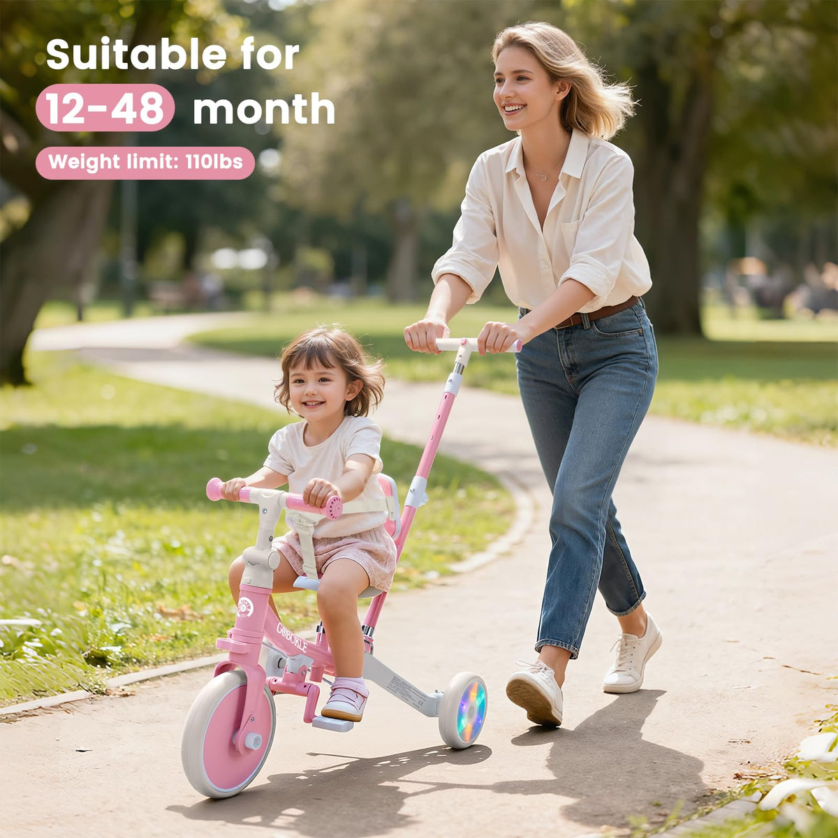 5-in-1 Convertible Toddler Tricycle with Push Handle S797