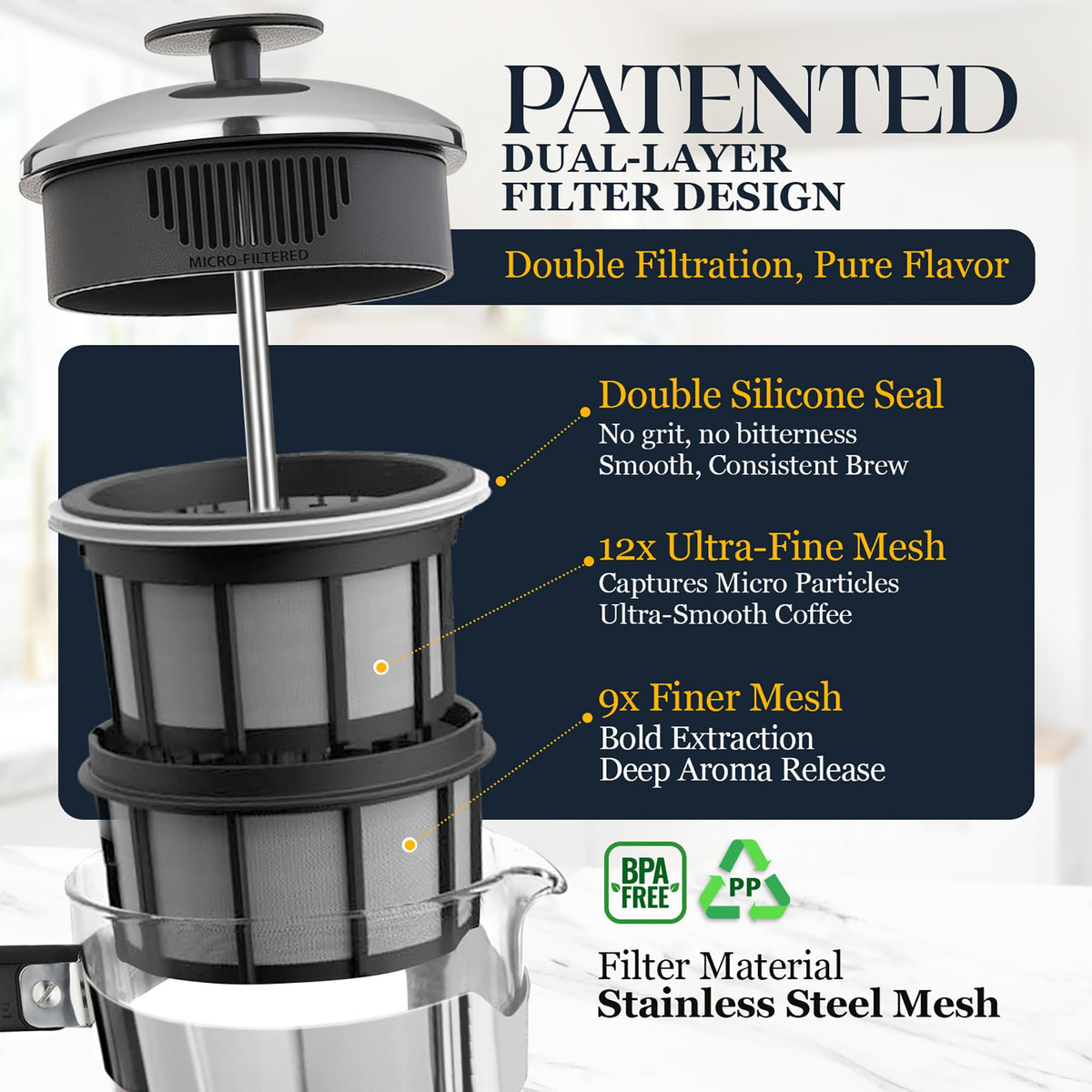 32oz Stainless Steel French Press Coffee Maker J978