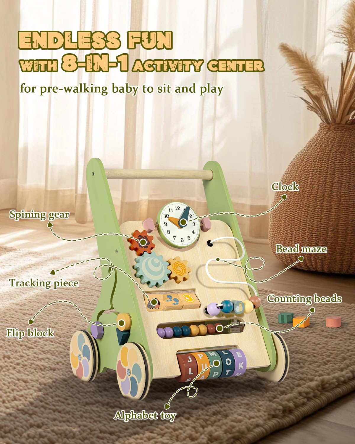 Wooden Push Walker with Wheels J31935