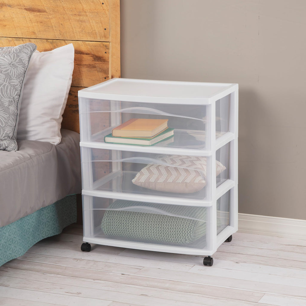 Wide 3 Drawer Plastic Rolling Storage Cart M16955