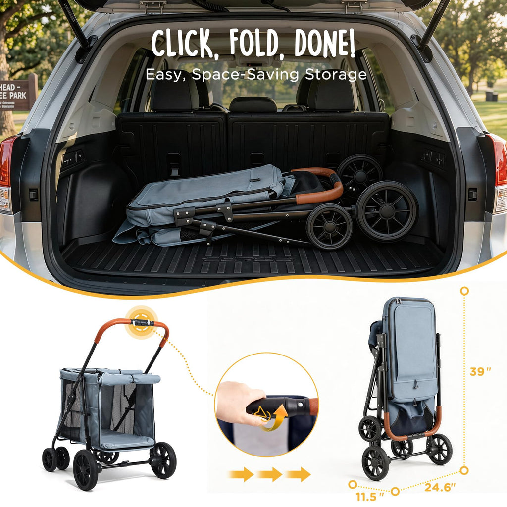 Heavy Duty Foldable Pet Stroller with All-Terrain Wheels, 55 lbs Capacity, Grey R127