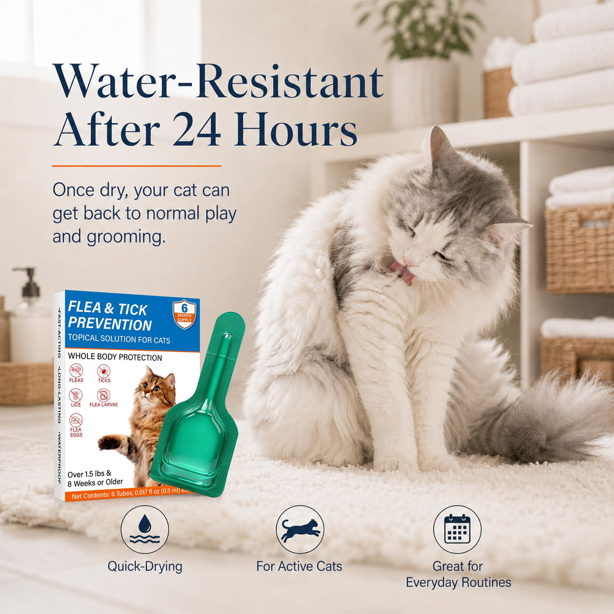 Waterproof Topical Flea & Tick Preventative for Cats, 6 Doses F290184