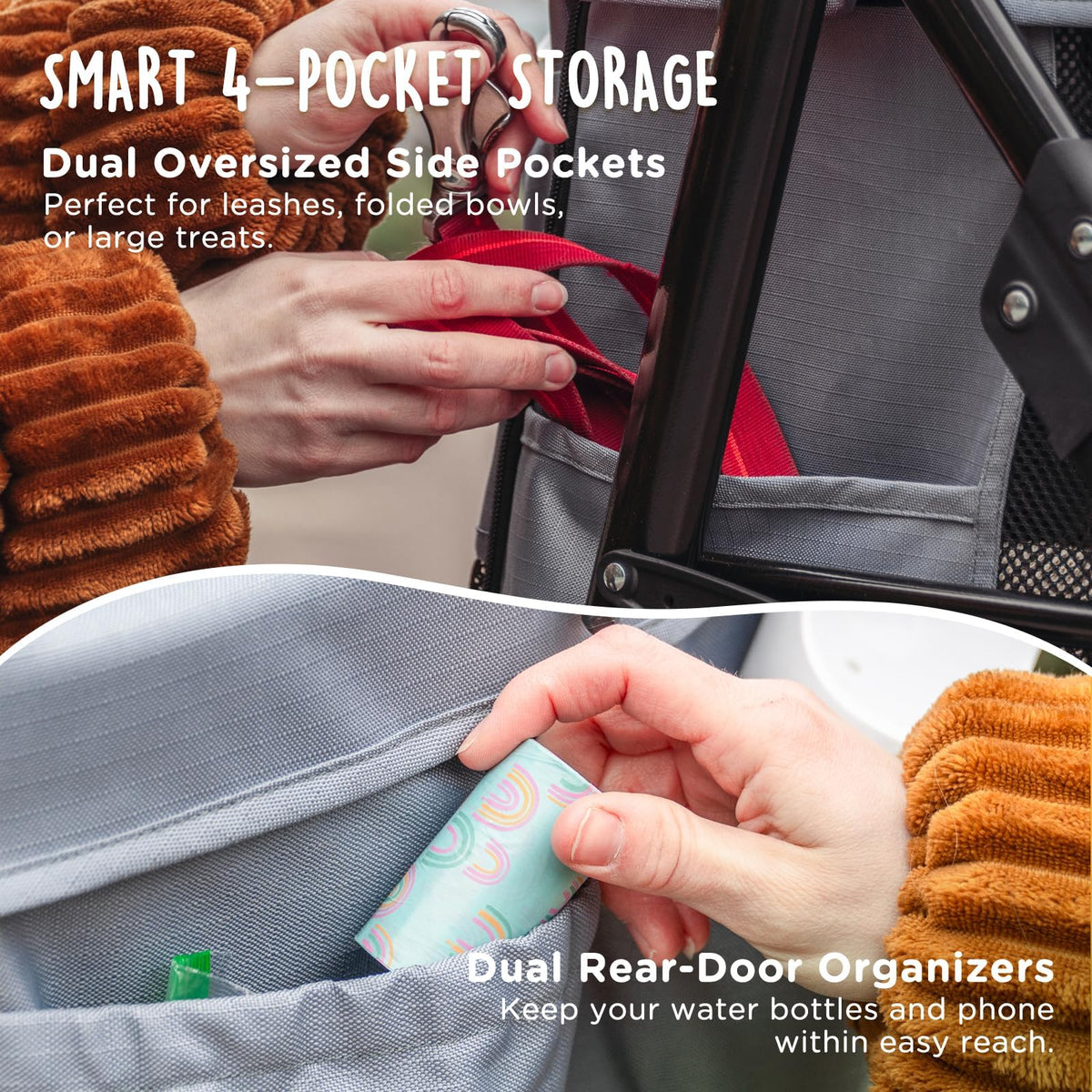 Heavy Duty Foldable Pet Stroller with All-Terrain Wheels, 55 lbs Capacity, Grey R127