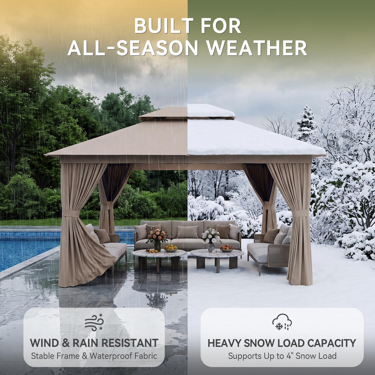 12'x10' Outdoor Gazebo with Curtain & Mosquito Netting, Beige O53584
