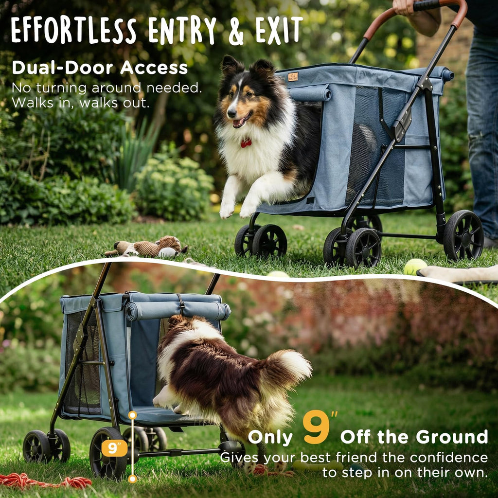 Heavy Duty Foldable Pet Stroller with All-Terrain Wheels, 55 lbs Capacity, Grey R127