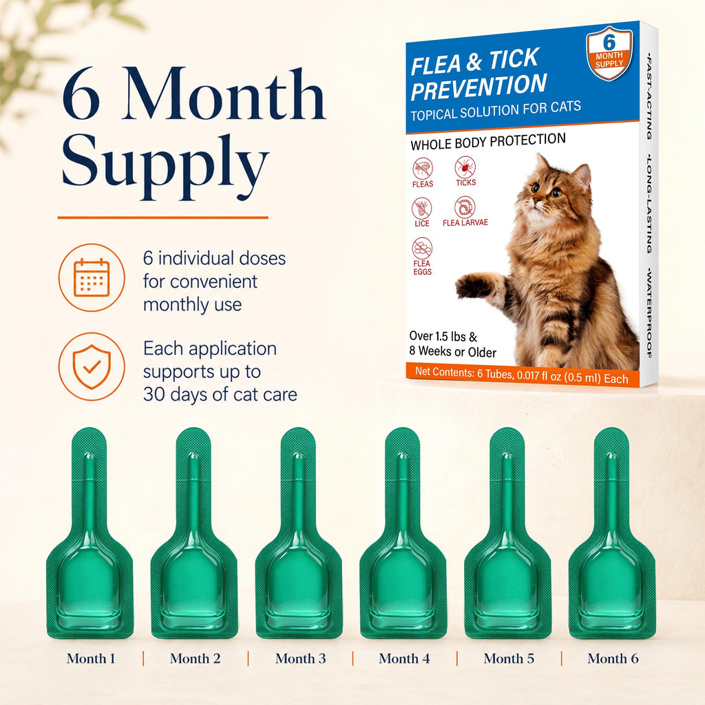 Waterproof Topical Flea & Tick Preventative for Cats, 6 Doses F290184