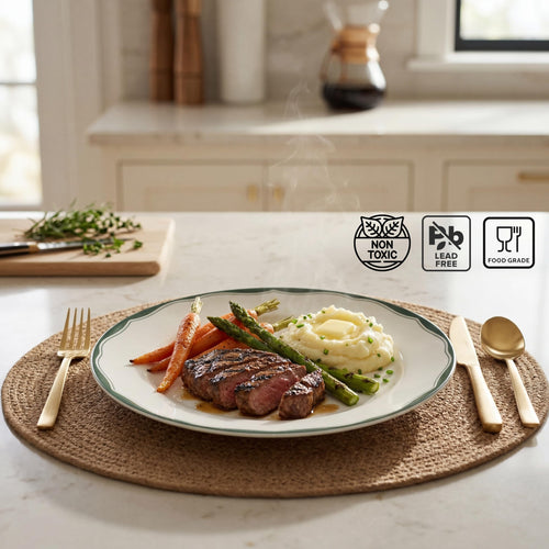 12-Piece Porcelain Dinnerware Set for 4, White & Sage Green Plates and Bowls Set D2707