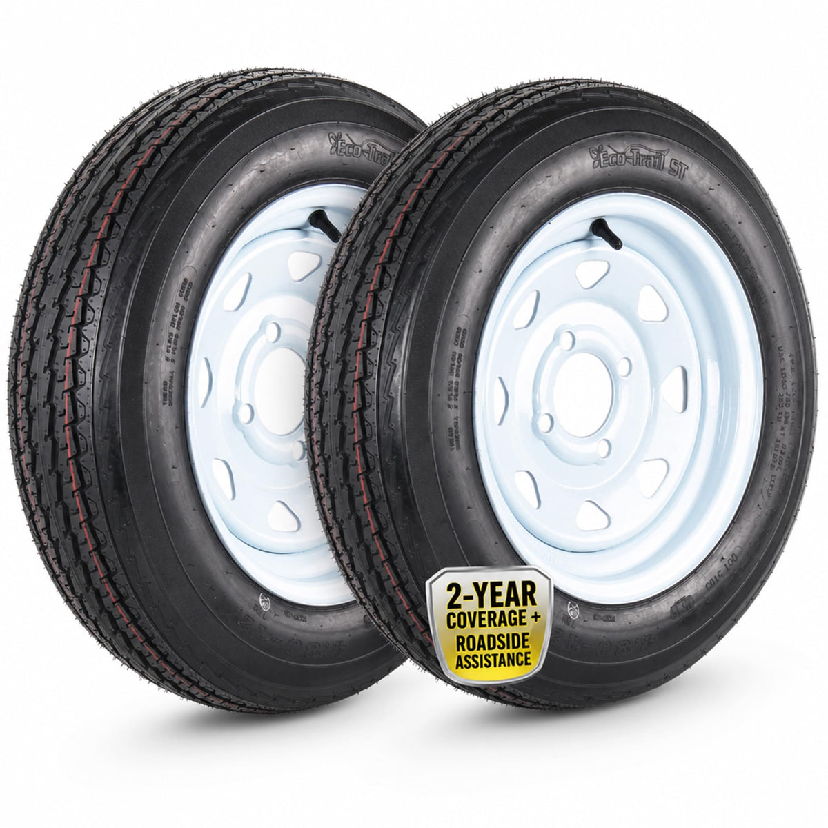 2-Pack Trailer Tire Rim Assembly 4.80-12 White 4 Lug N342