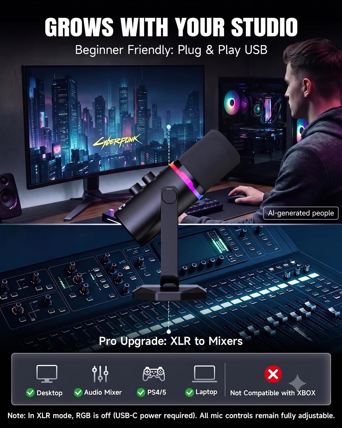 USB/XLR Dynamic Microphone with Desk Stand T861527