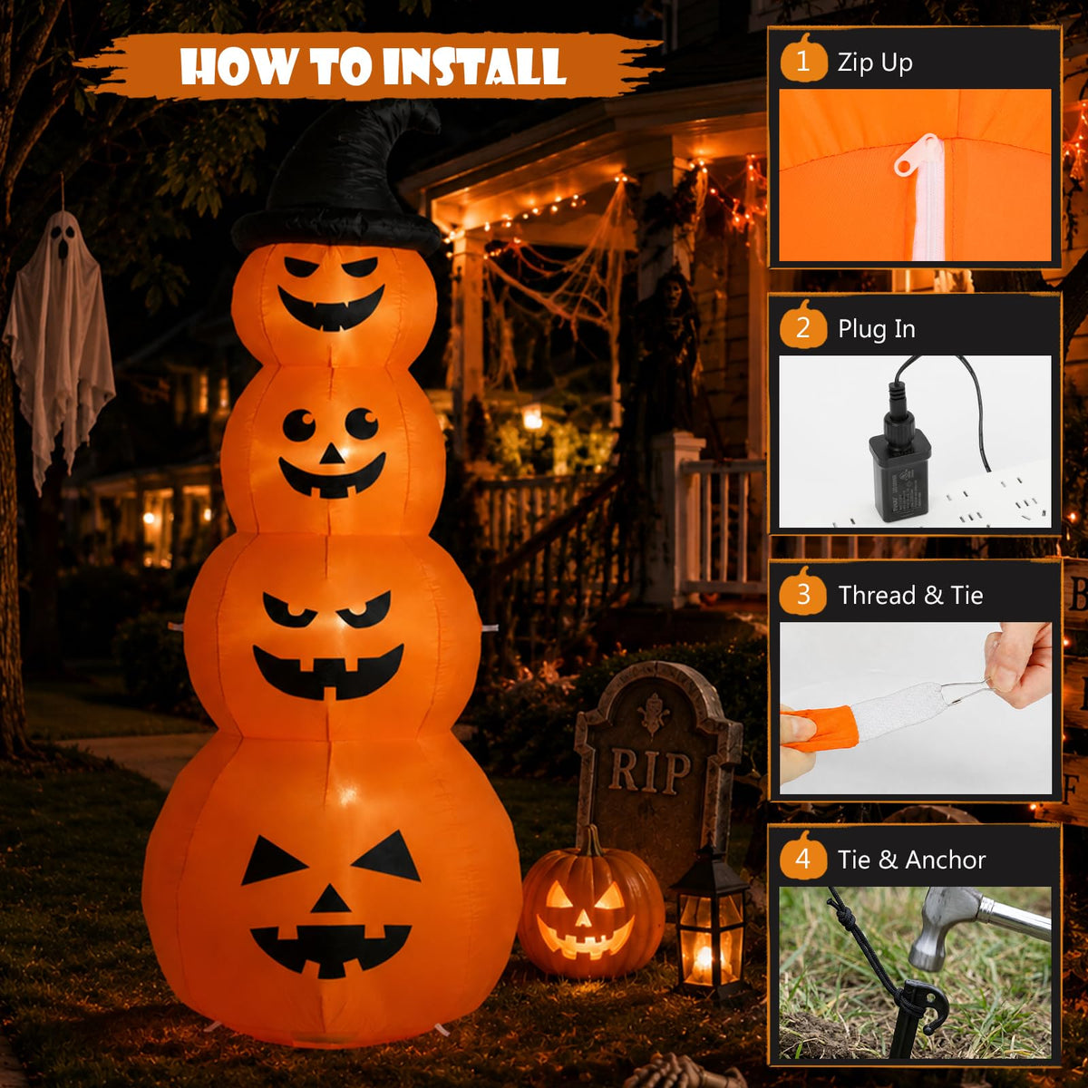 8FT Inflatable Stacked Pumpkins V388