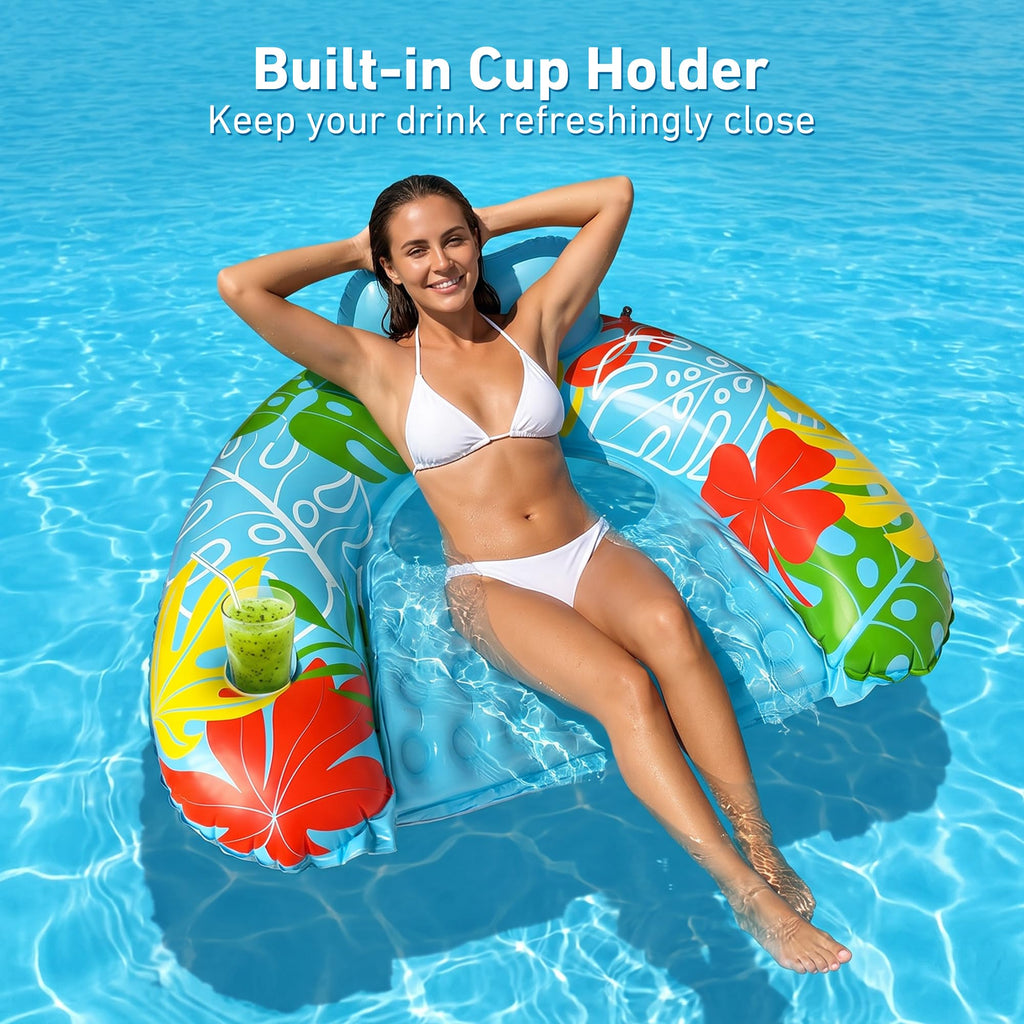 3 Pack Inflatable Pool Float Chairs with Cup Holder A85844