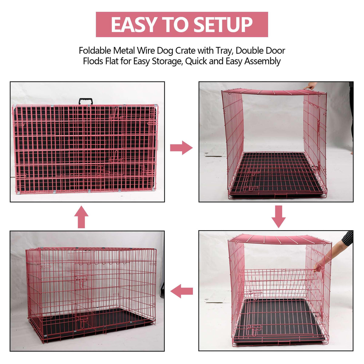 48 Inch Folding Metal Dog Crate with Tray and Divider Panel A441
