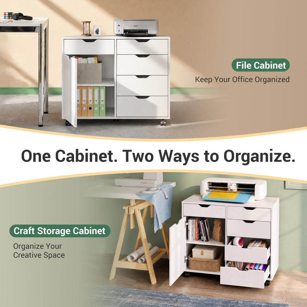 White 5 Drawer Wood Office Cabinet C9211