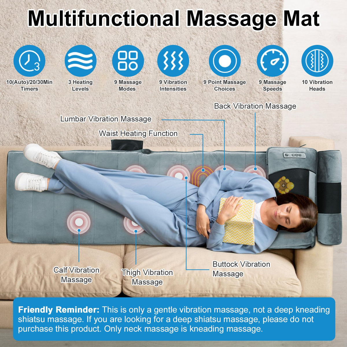 Heated Full Body Massage Mat with 10 Vibrating Nodes D82115
