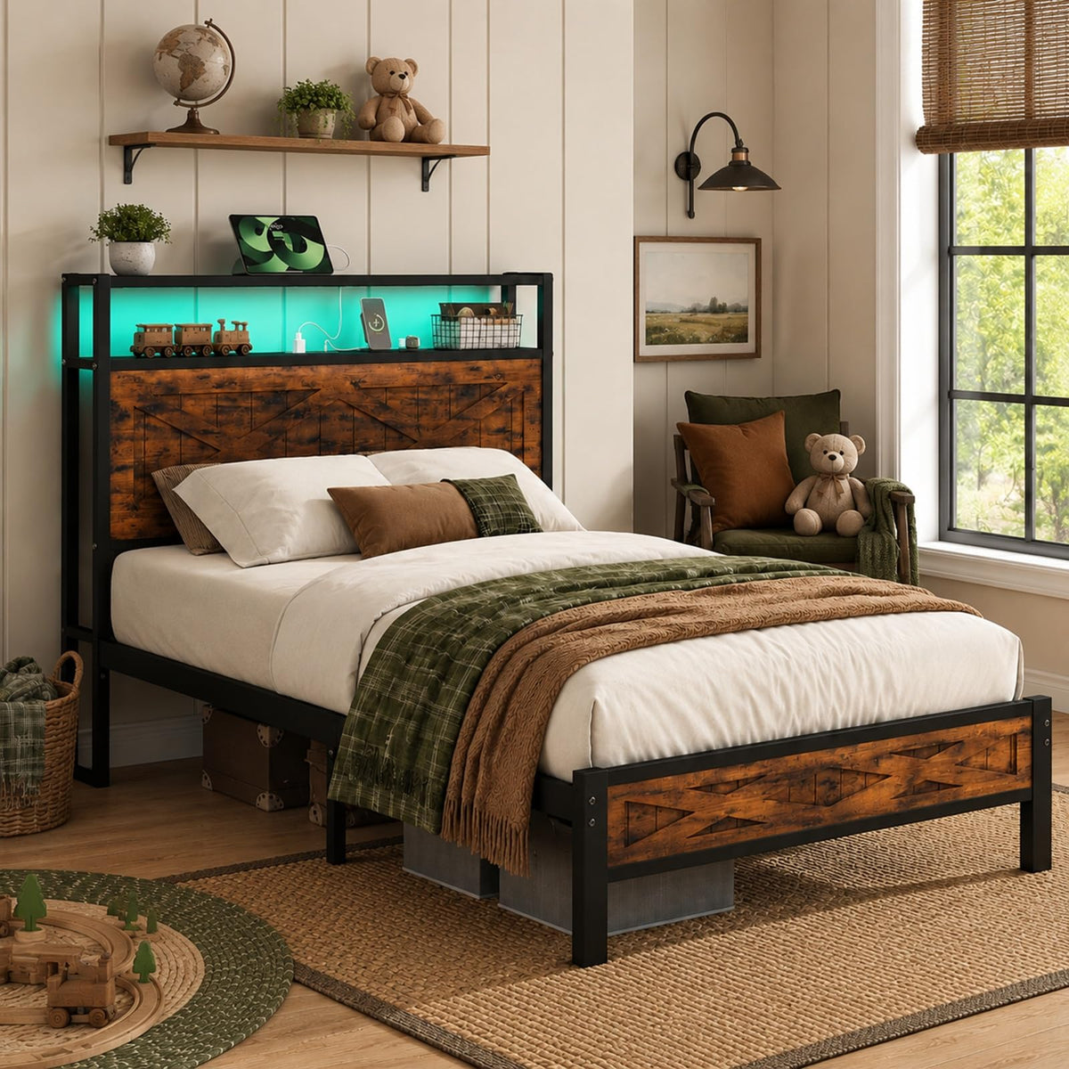 Twin Metal Bed Frame with Storage Headboard C457