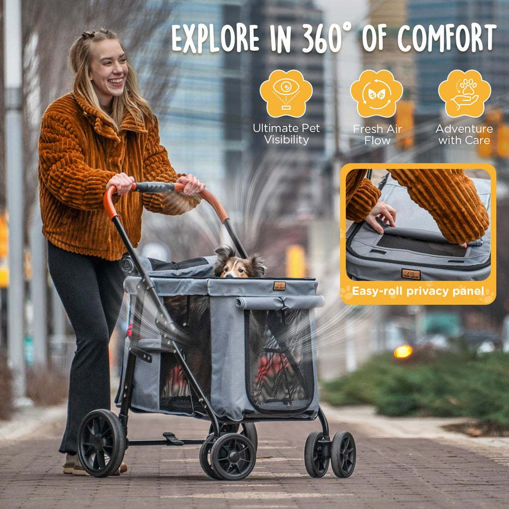 Heavy Duty Foldable Pet Stroller with All-Terrain Wheels, 55 lbs Capacity, Grey R127