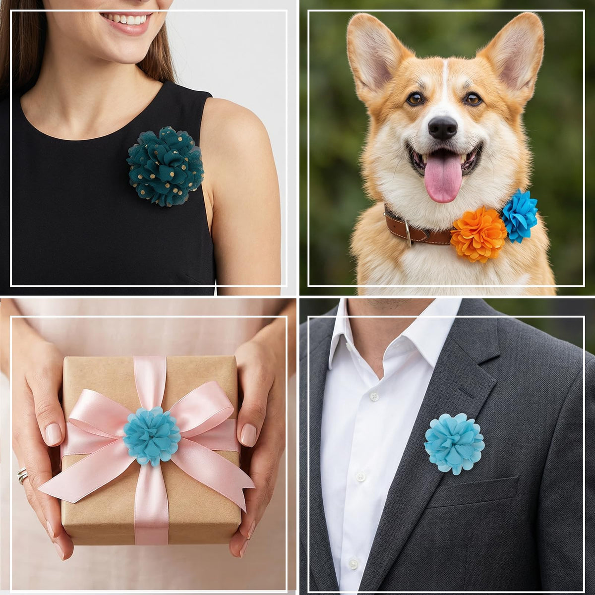 Multi Color Soft Chiffon Dog Collar Flower Bows K831506