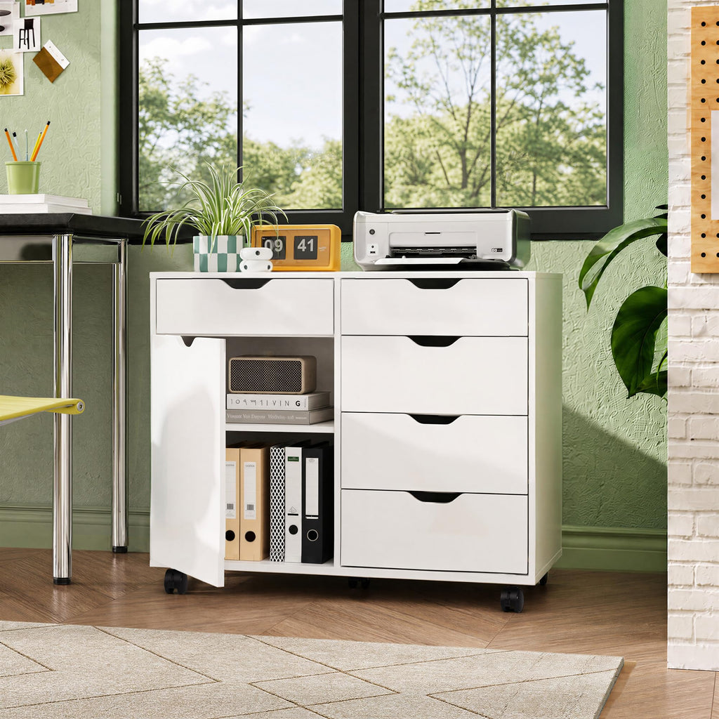 White 5 Drawer Wood Office Cabinet C9211