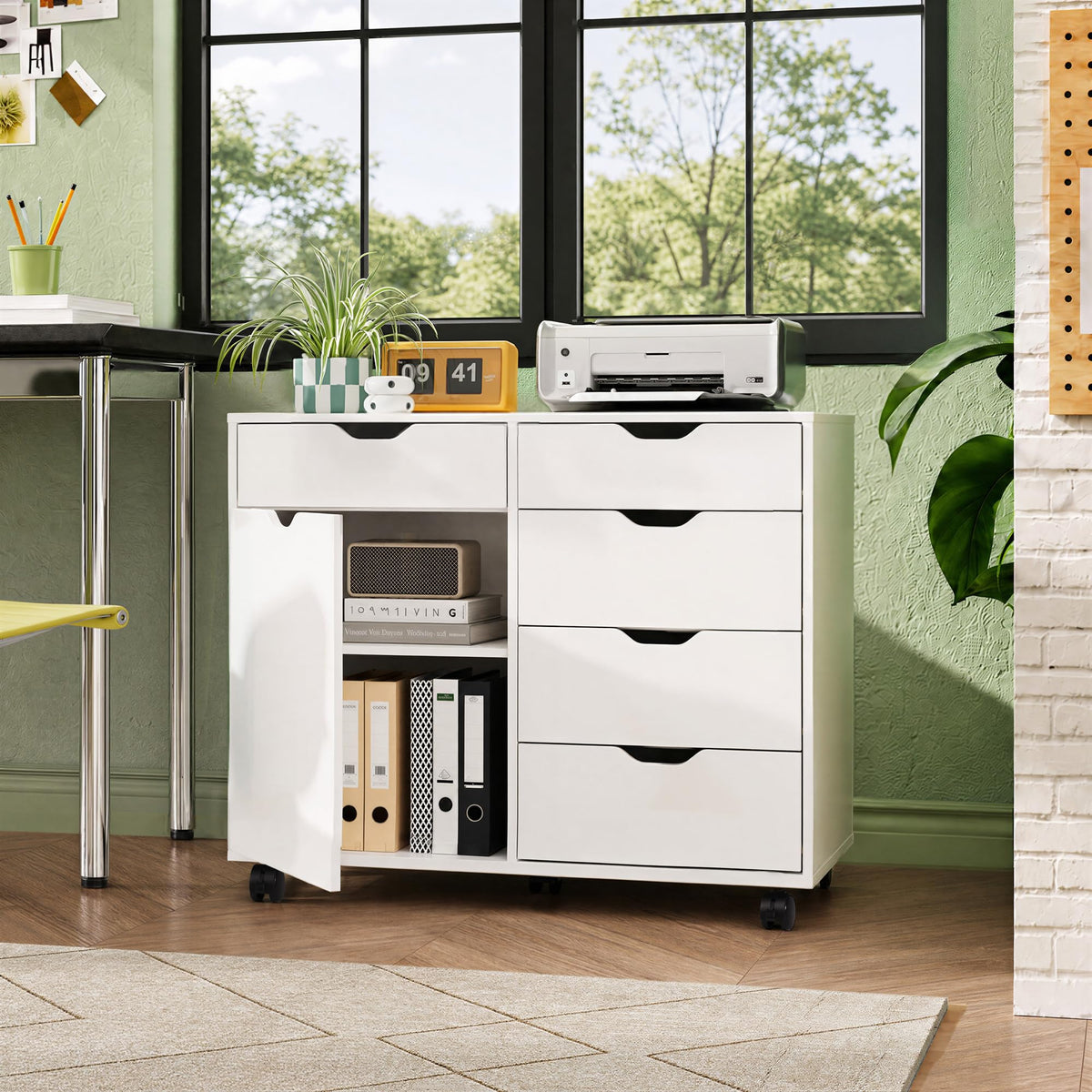 White 5 Drawer Wood Office Cabinet C9211