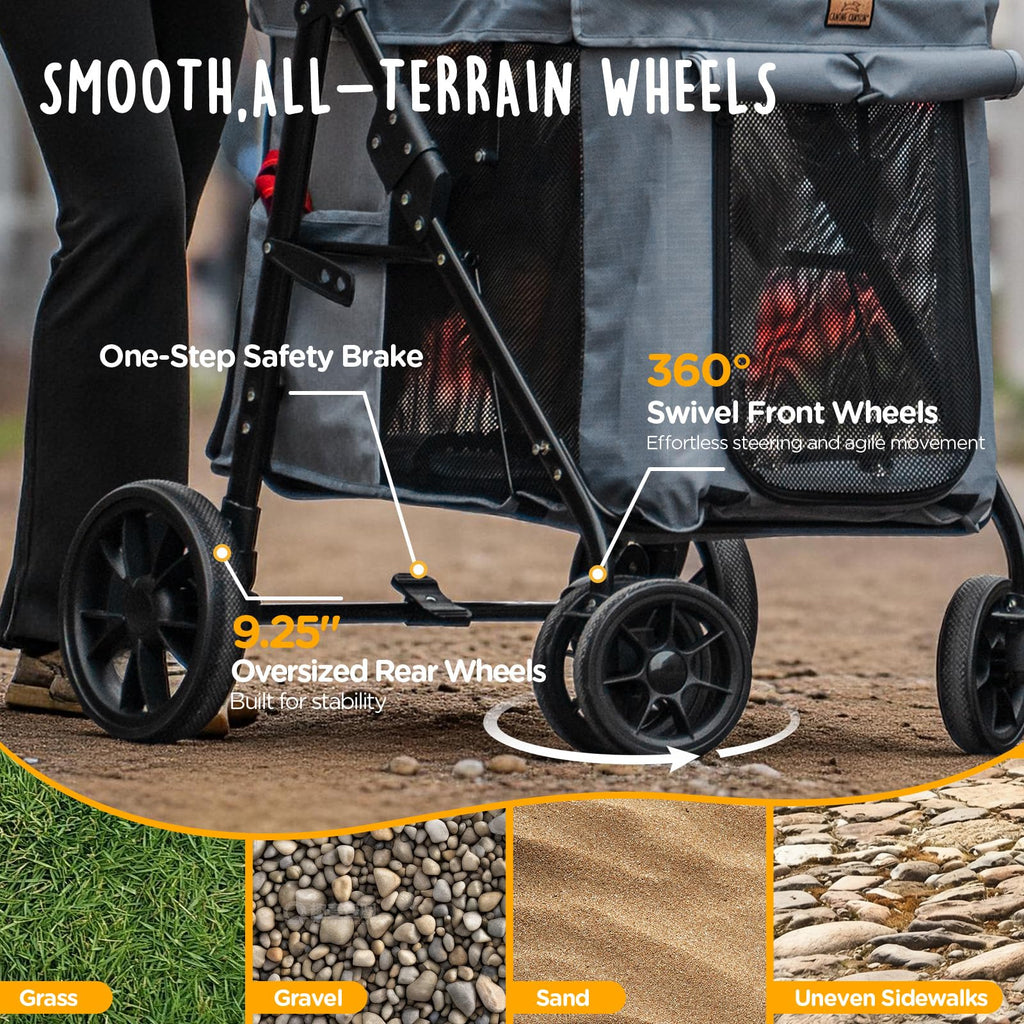 Heavy Duty Foldable Pet Stroller with All-Terrain Wheels, 55 lbs Capacity, Grey R127
