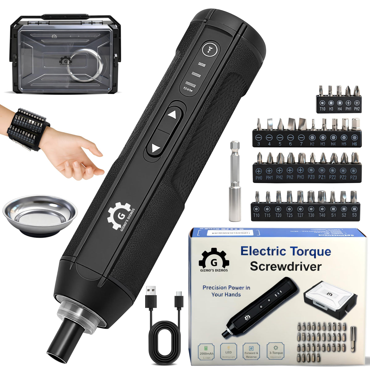 4V Electric Torque Screwdriver Set with 35 Magnetic Bits and Storage Box N151