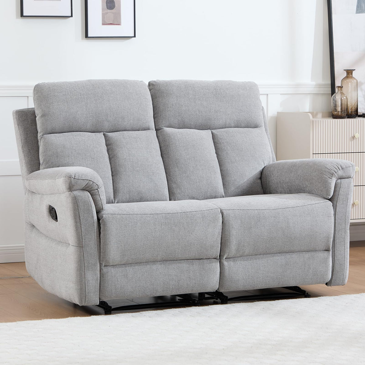 Light Gray Fabric Reclining Loveseat B36719