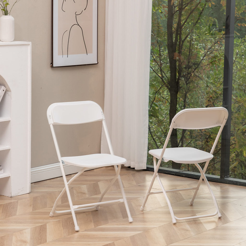 White Plastic Folding Chairs Set of 10 Steel Frame O2730