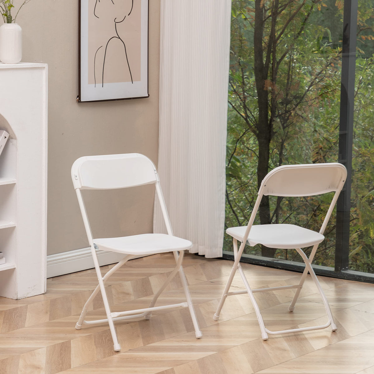White Plastic Folding Chairs Set of 10 Steel Frame O2730
