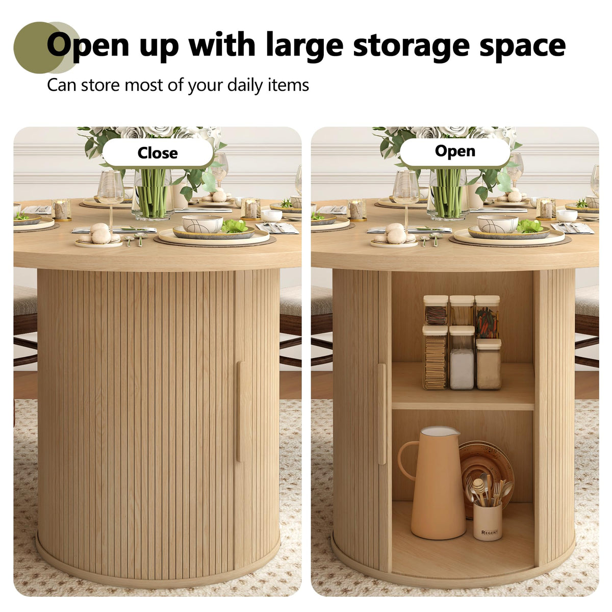 47 inch Round Dining Table for 4 with 2-Layer Storage Shelf F50607
