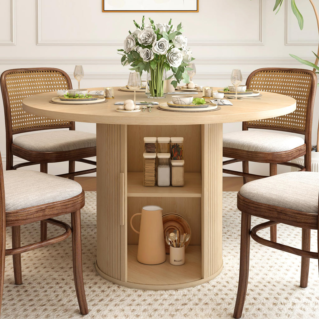 47 inch Round Dining Table for 4 with 2-Layer Storage Shelf F50607