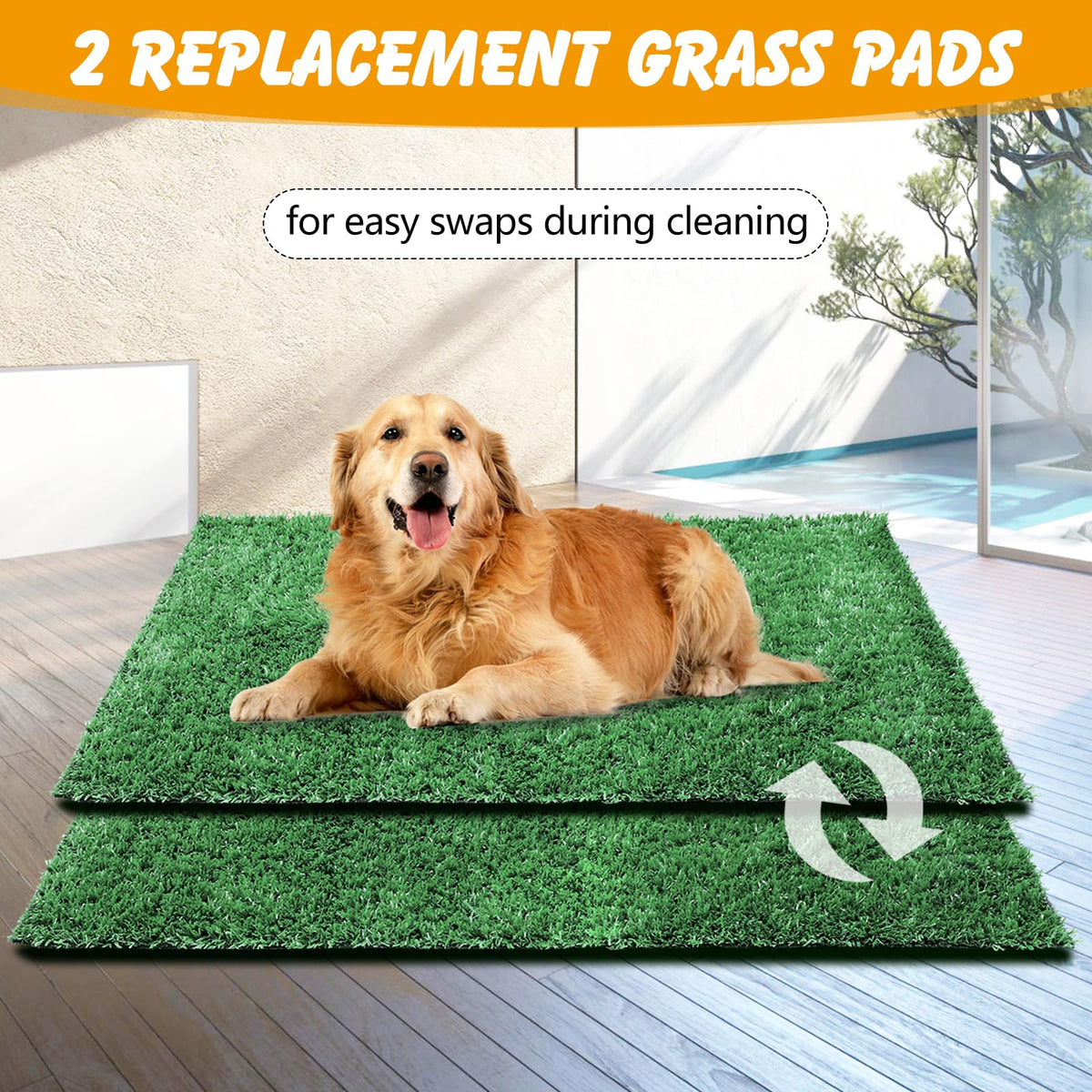 Dog Grass Pad with Tray, 35 x 23 in, 2 Replacement Turf Pads K450210