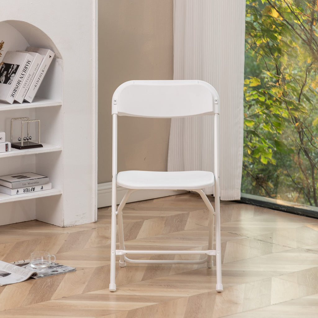 White Plastic Folding Chairs Set of 10 Steel Frame O2730