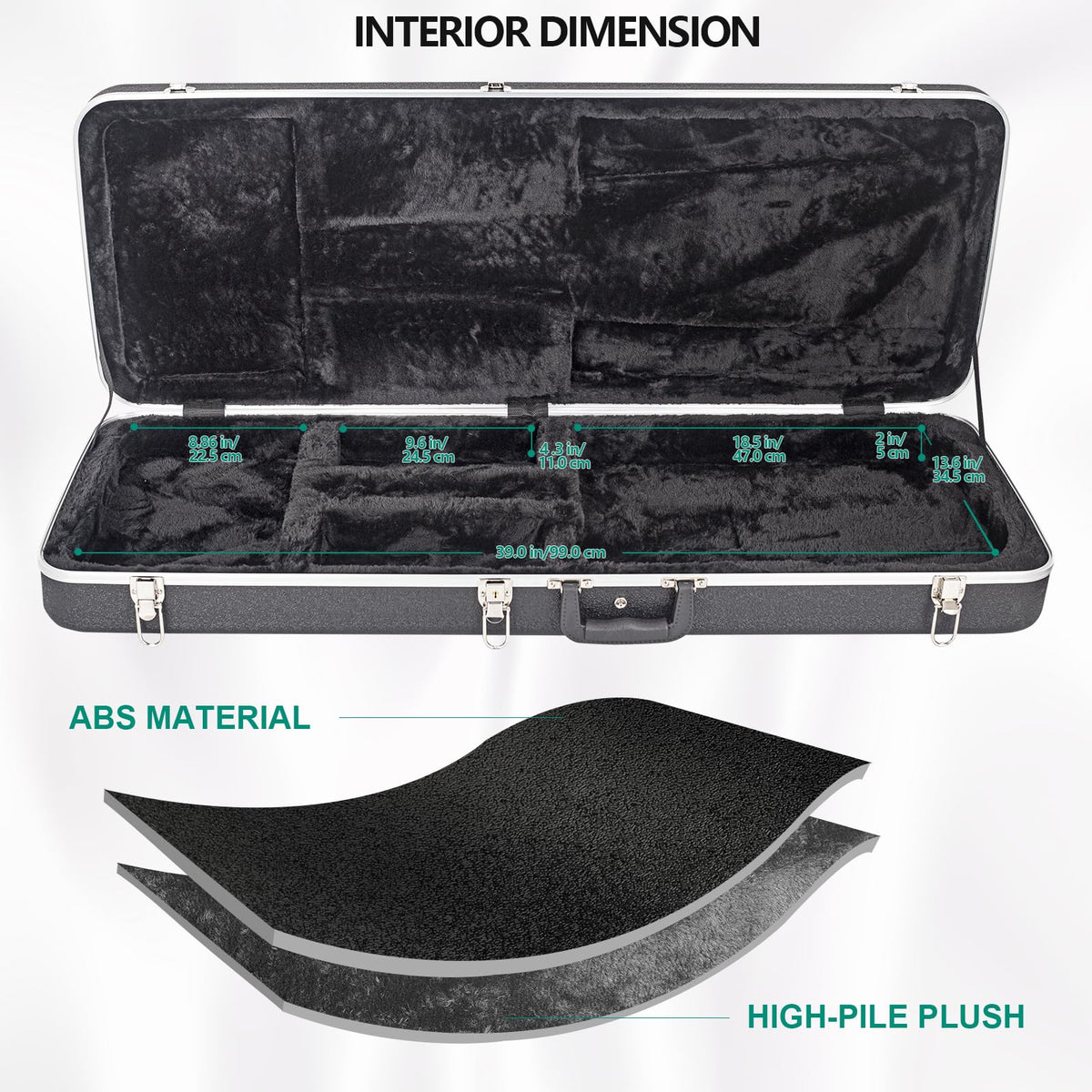 ABS Electric Guitar Hard Case 1.1 Inch Foam Plush Interior Black O111550