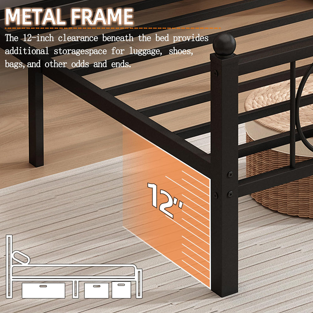 Black Full Bed Frame with Headboard K48529