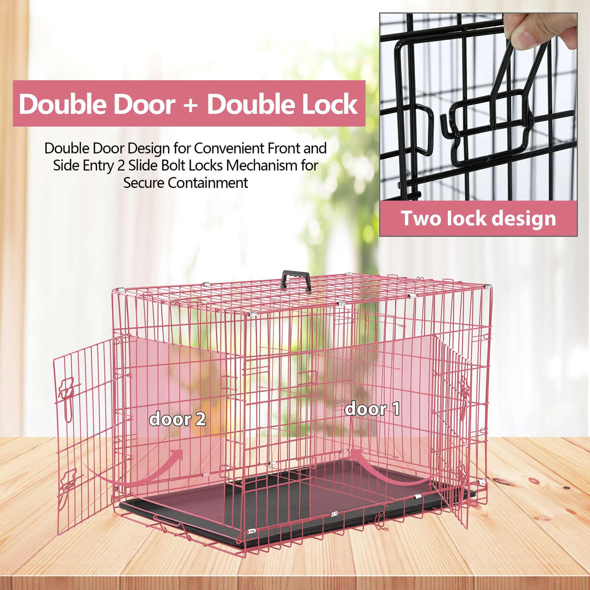48 Inch Folding Metal Dog Crate with Tray and Divider Panel A441