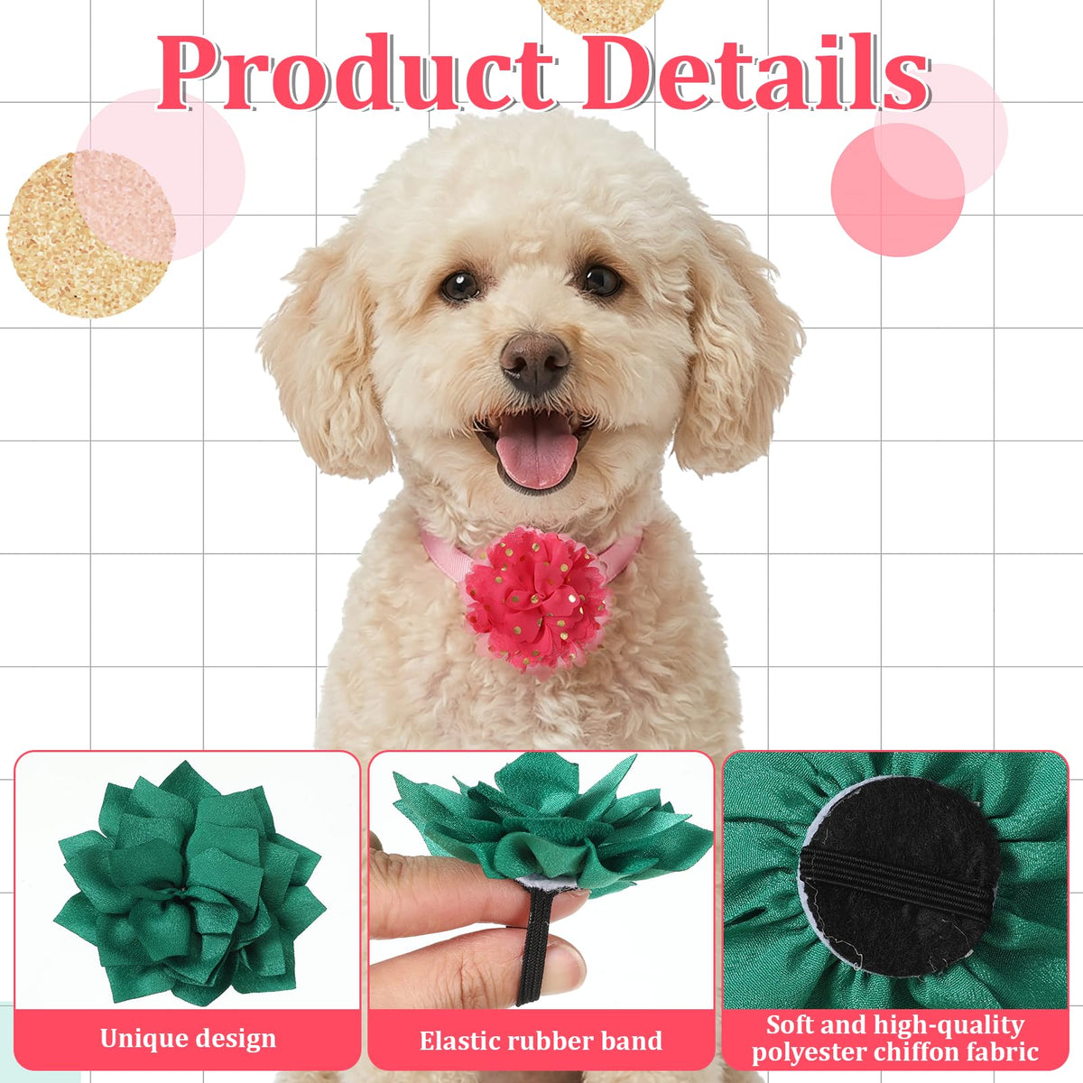 Multi Color Soft Chiffon Dog Collar Flower Bows K831506