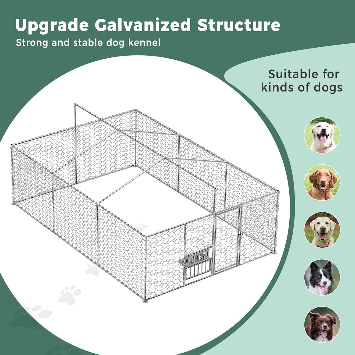 10x15FT Galvanized Outdoor Dog Kennel E6139
