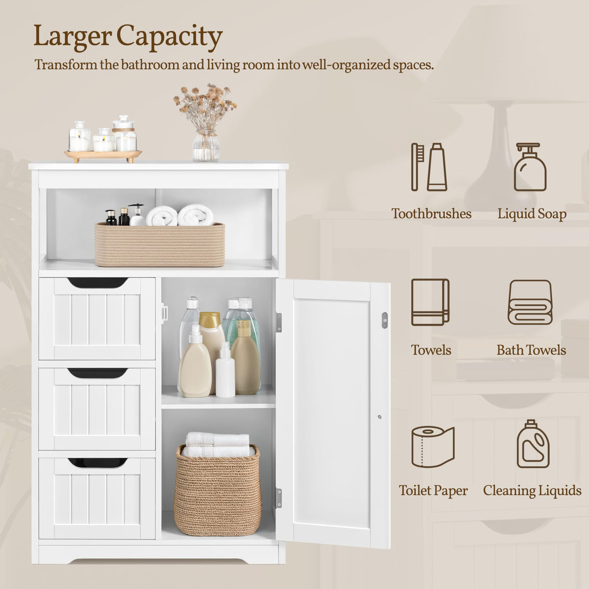 White 3 Drawer Bathroom Storage Cabinet Q7519