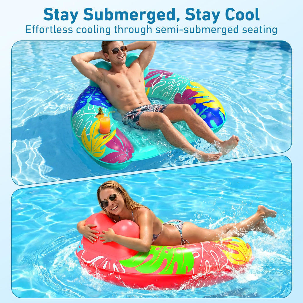 3 Pack Inflatable Pool Float Chairs with Cup Holder A85844