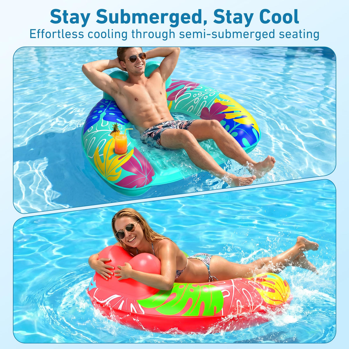 3 Pack Inflatable Pool Float Chairs with Cup Holder A85844