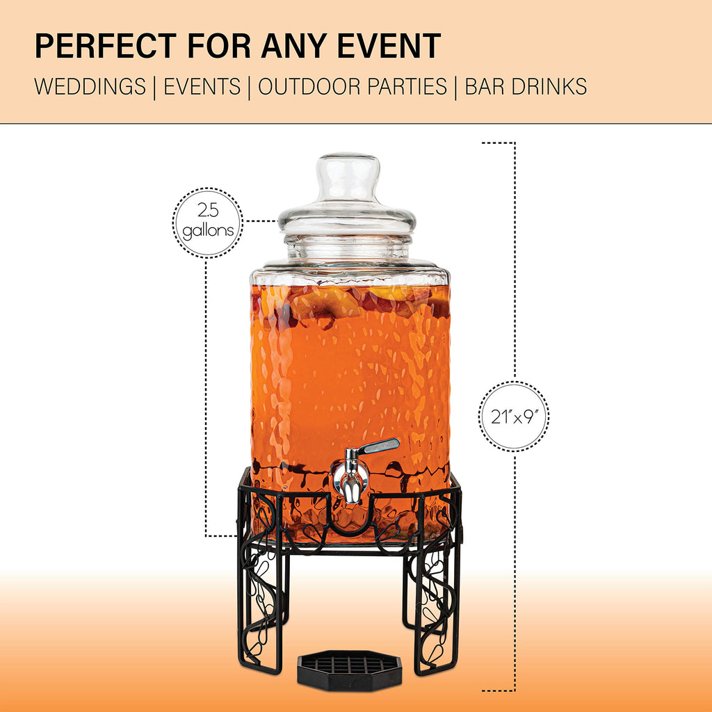 2.5 Gallon Glass Beverage Dispenser with Stainless Steel Spigot R23976