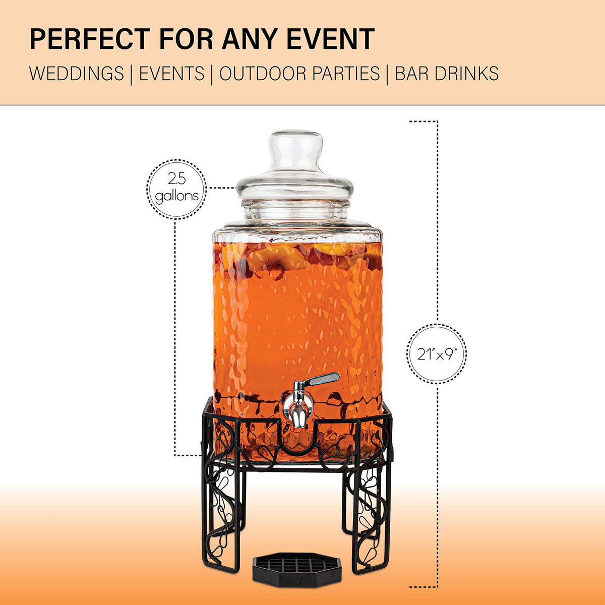 2.5 Gallon Glass Beverage Dispenser with Stainless Steel Spigot R23976