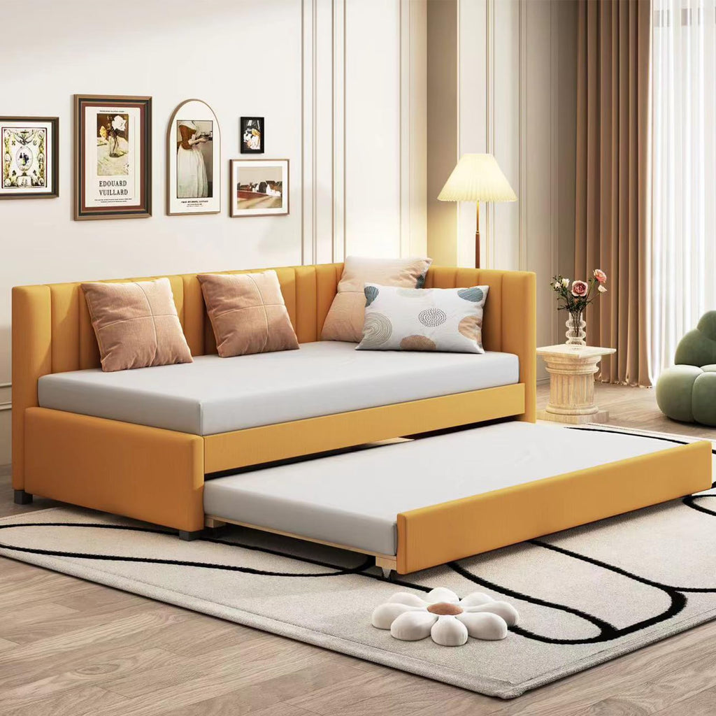 Twin Size Linen Upholstered Daybed with Trundle M1242