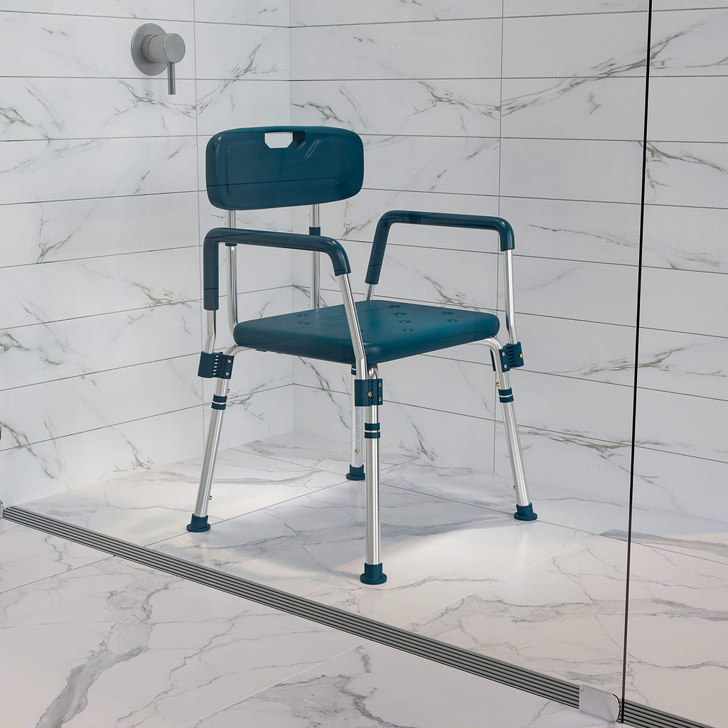 Adjustable Navy Bath & Shower Chair with Back & Arms A7166