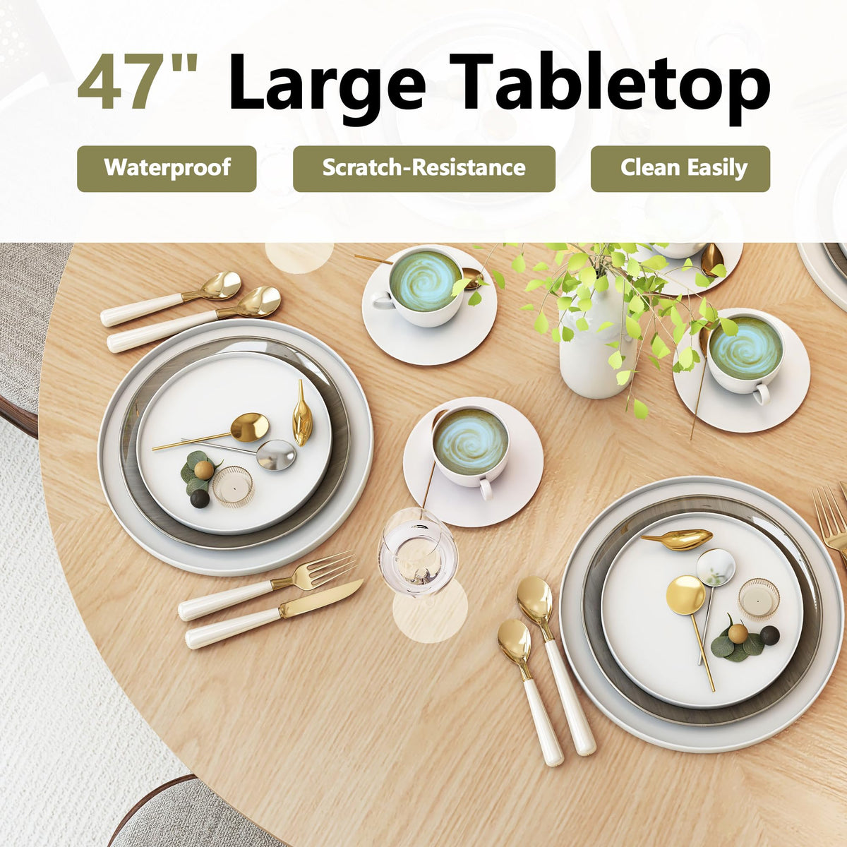 47 inch Round Dining Table for 4 with 2-Layer Storage Shelf F50607