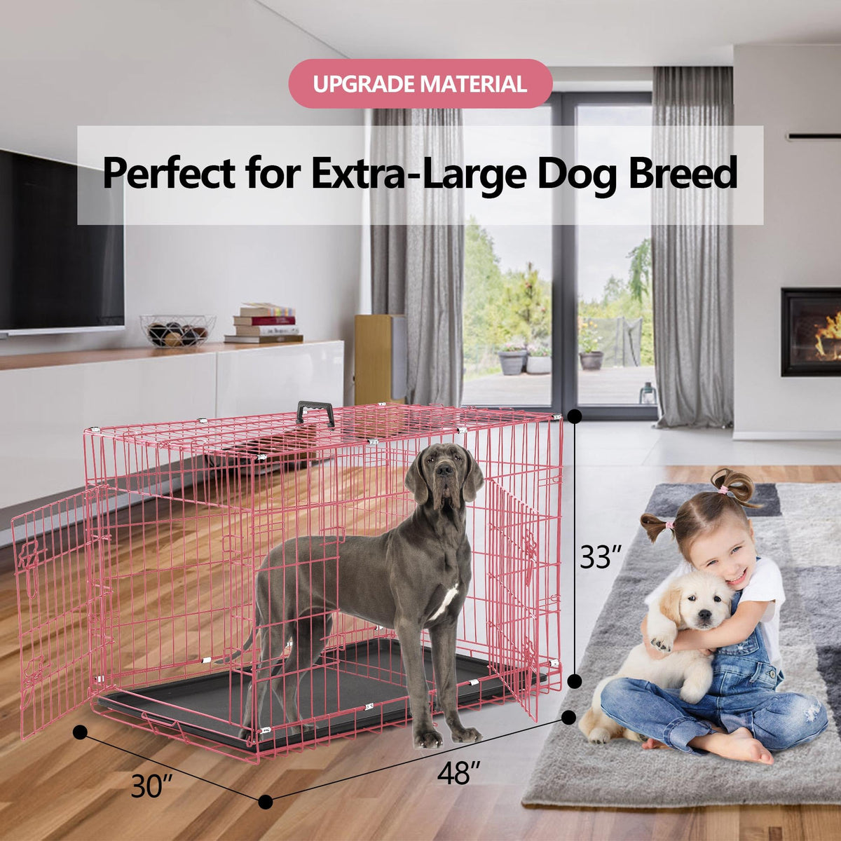 48 Inch Folding Metal Dog Crate with Tray and Divider Panel A441