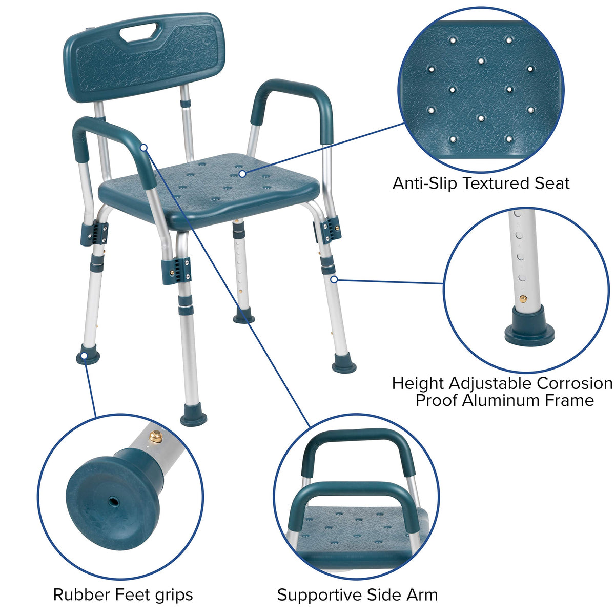 Adjustable Navy Bath & Shower Chair with Back & Arms A7166
