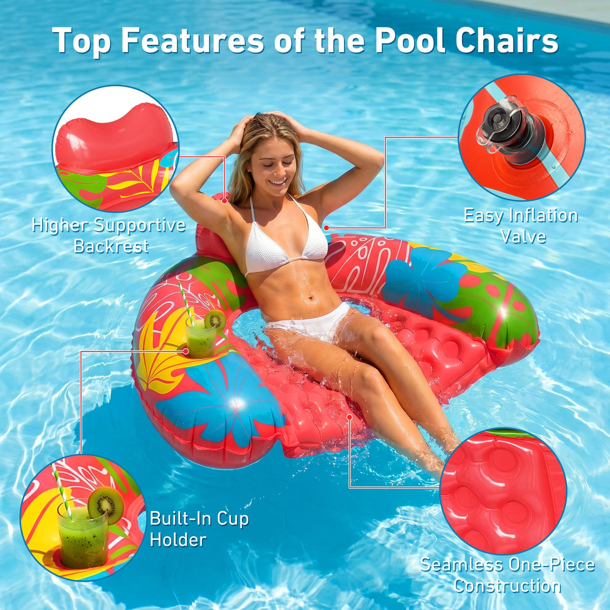3 Pack Inflatable Pool Float Chairs with Cup Holder A85844