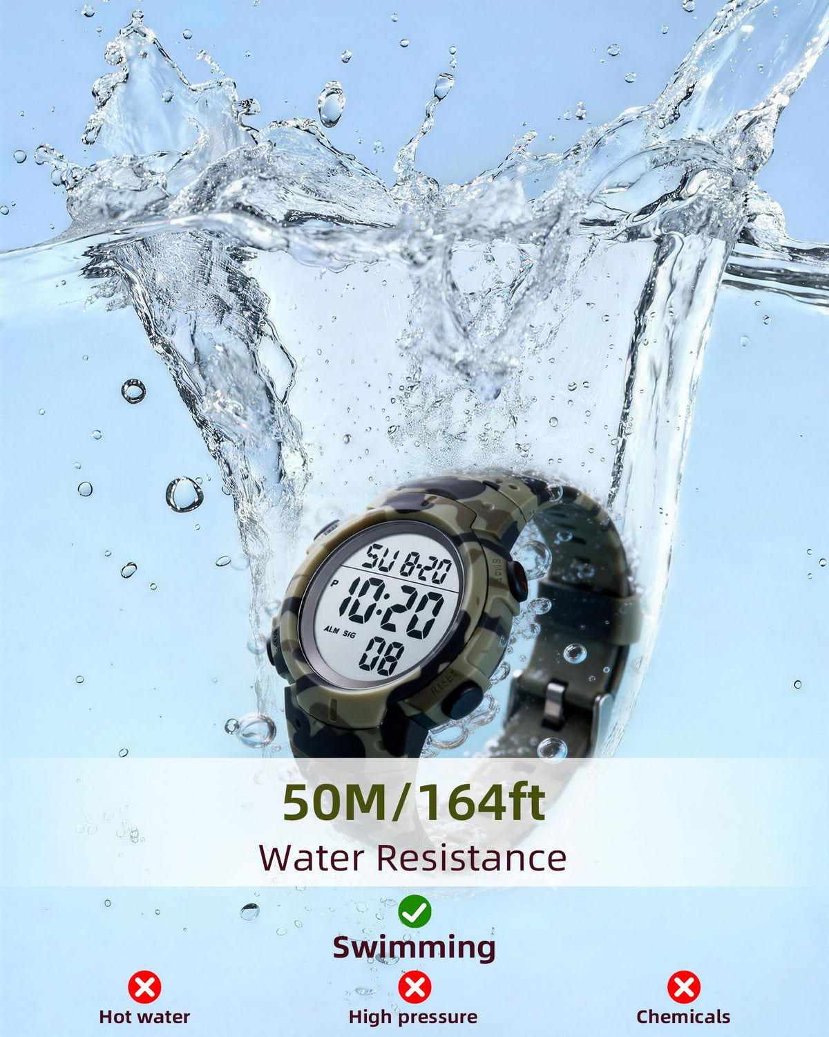 Digital Watch Mens Waterproof Sport Wristwatch I24556