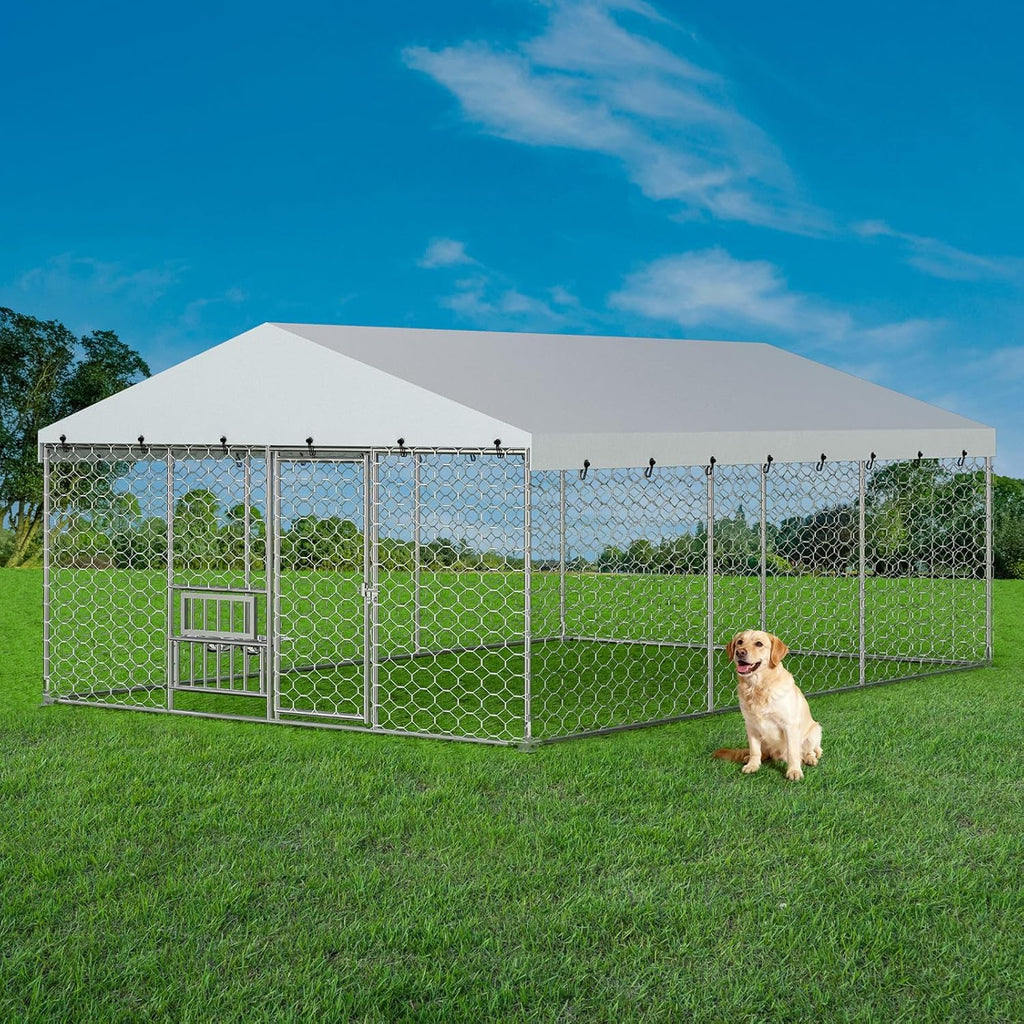 10x15FT Galvanized Outdoor Dog Kennel E6139